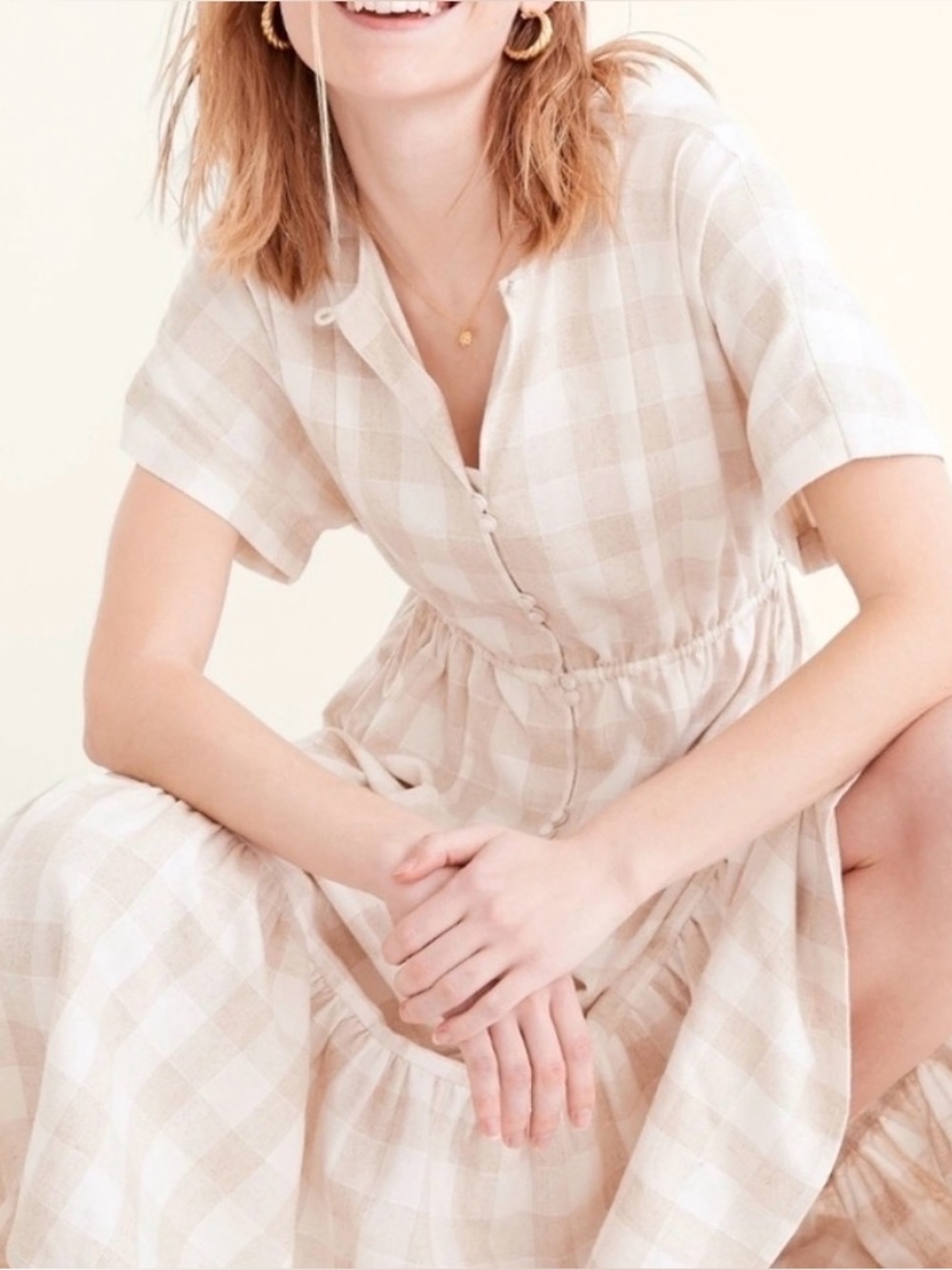 Madewell Button Front Tiered Midi Plaid Gingham Linen Cottagecore Women’s M?
